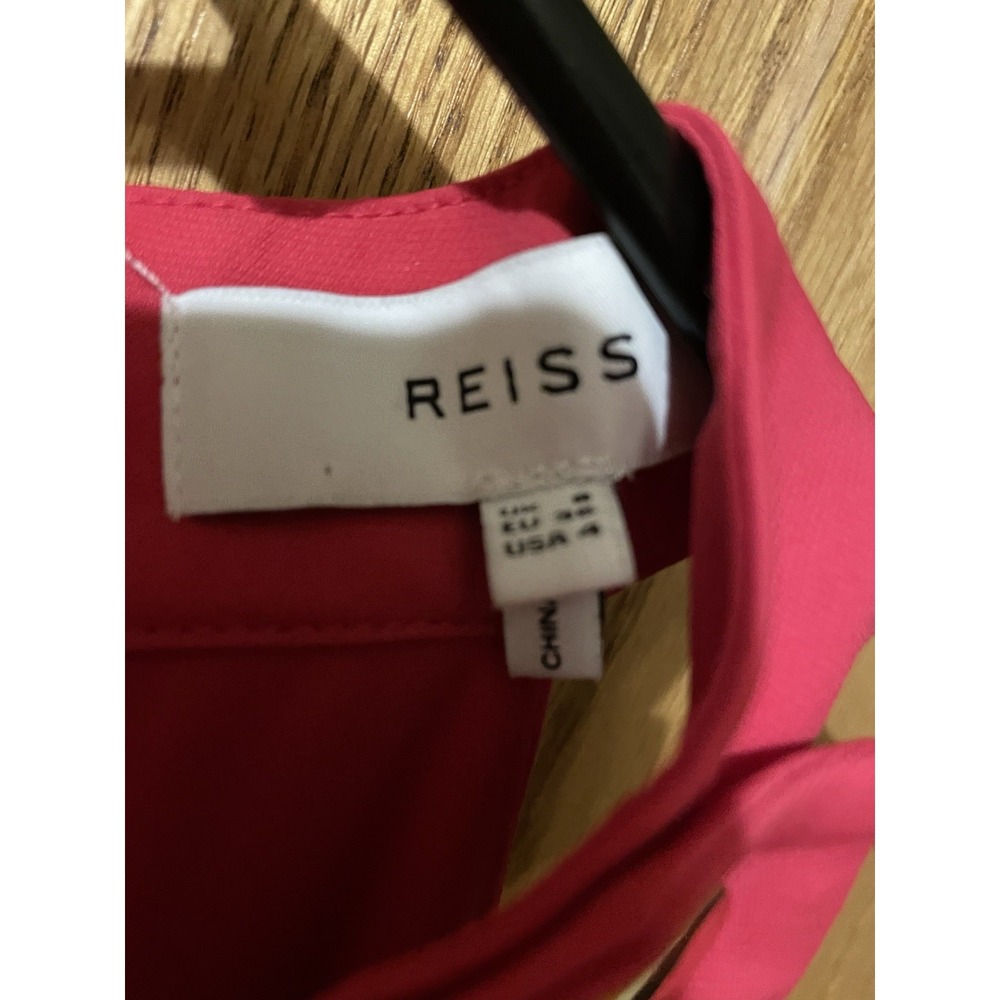 Reiss Red Pleated Halter Midi Dress Berry Pink Gold Button Detail Size 4 - Picture 8 of 14